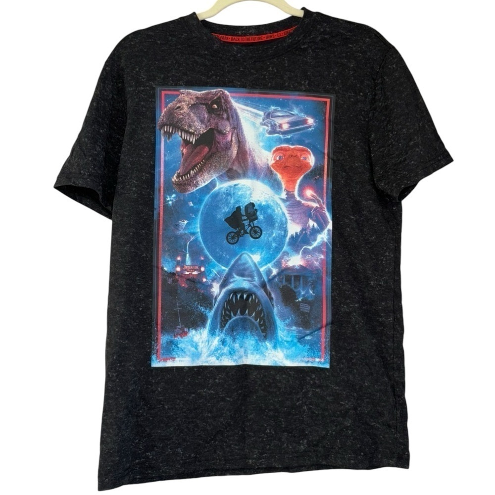 Universal 80’s Movies TShirt Men’s S E.T Jurassic Park Jaws Back To The Future